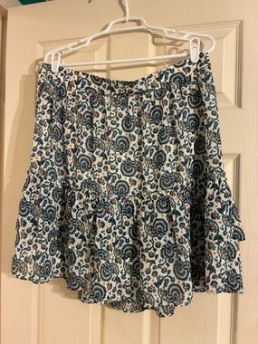 J. Crew Blue and Cream Paisley Tiered Mini Skirt